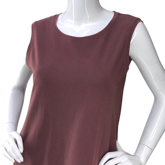 Eileen Fisher Womens Size S Stretch Jersey Knit Dress Round Neck Rust USA Made - Picture 2 of 15